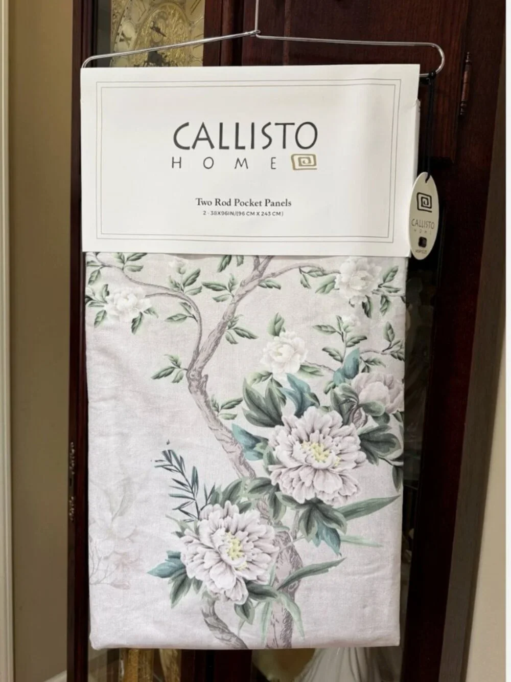 Callisto Velvet Floral Crane Drapers Back Top Grey 2 Window Curtain Panels 38x96